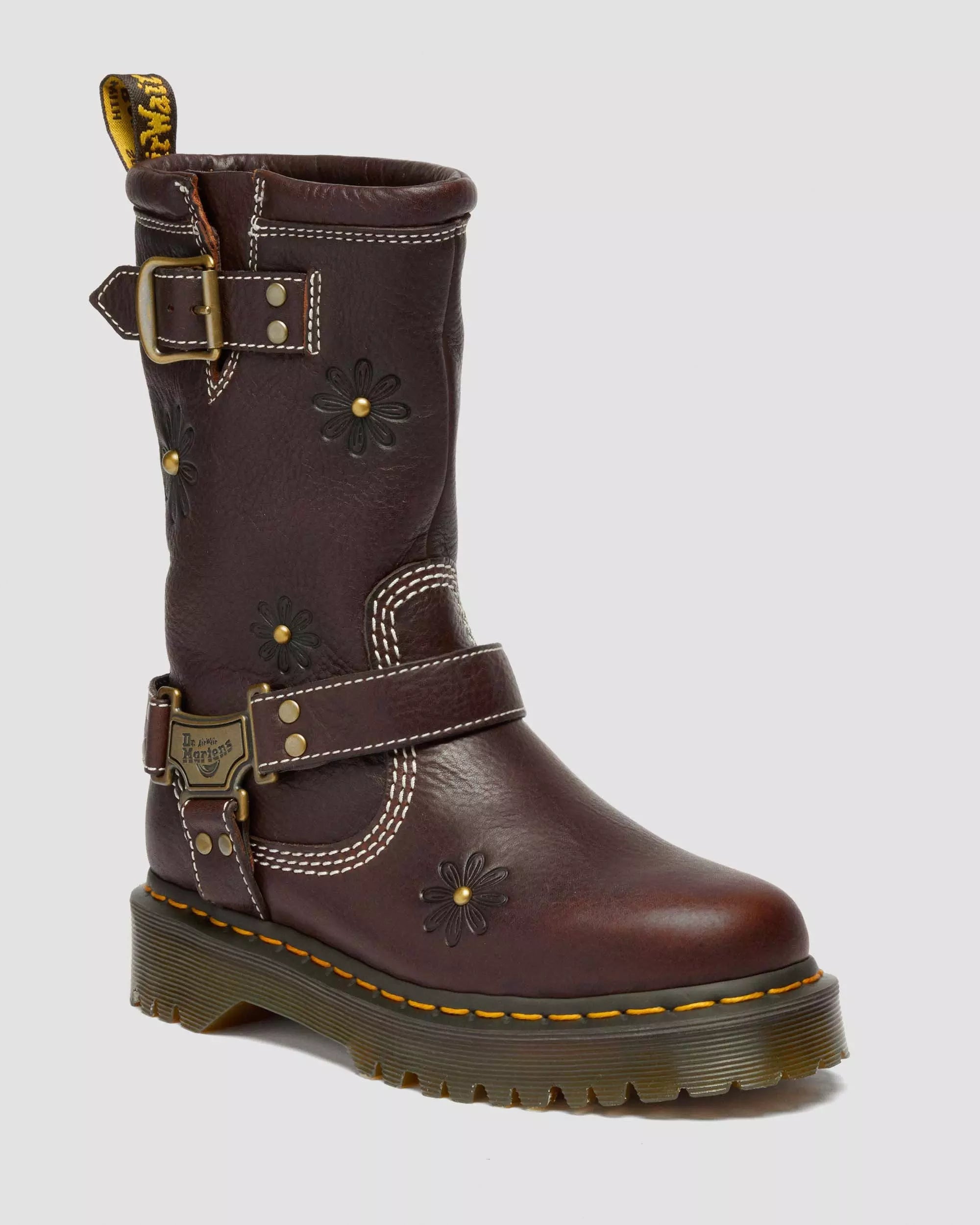 Anistone Hi Flower Grizzly Leather Biker Boots