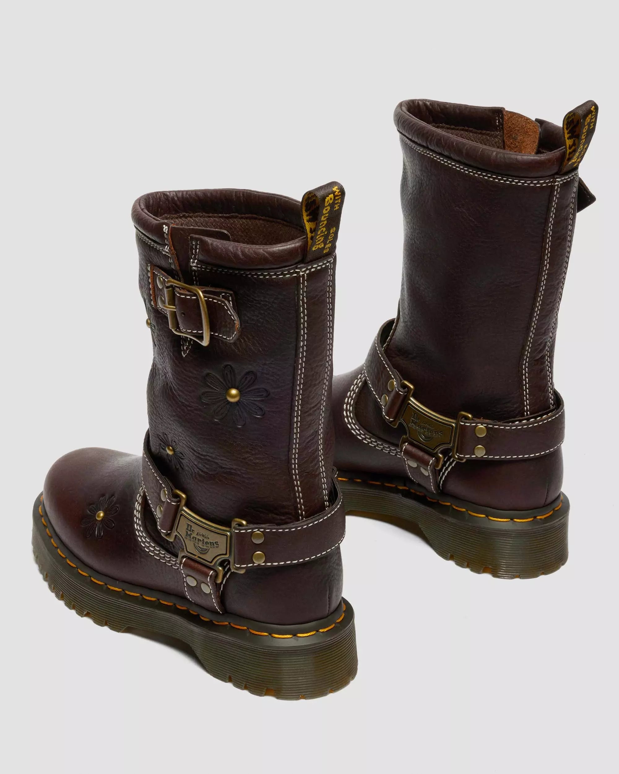Anistone Hi Flower Grizzly Leather Biker Boots