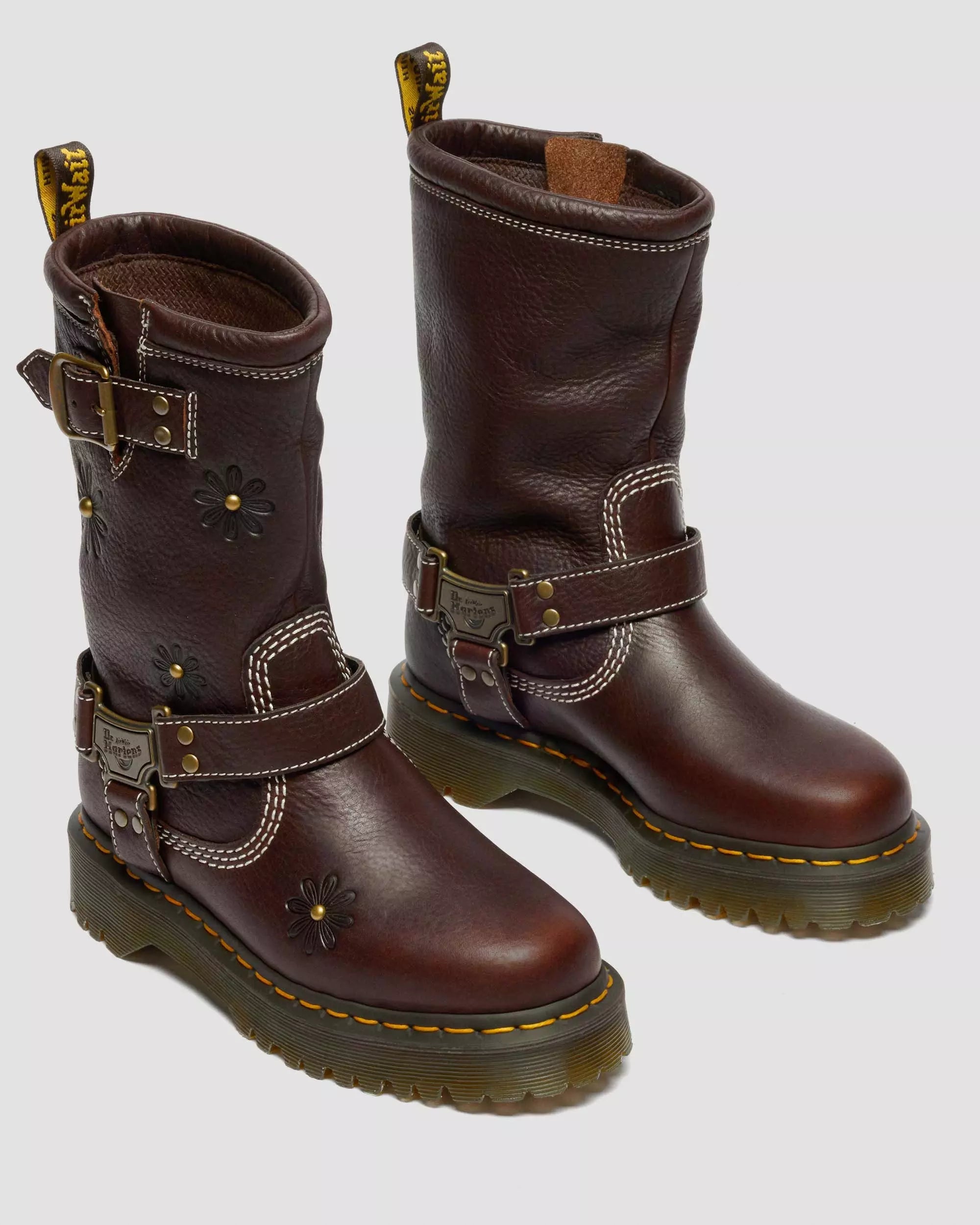 Anistone Hi Flower Grizzly Leather Biker Boots