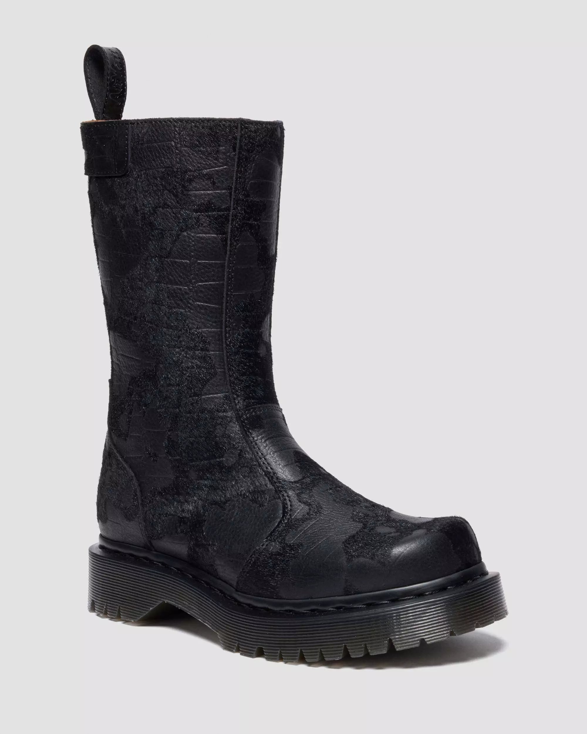 REJENA Hair On Croc Emboss Leather Boots