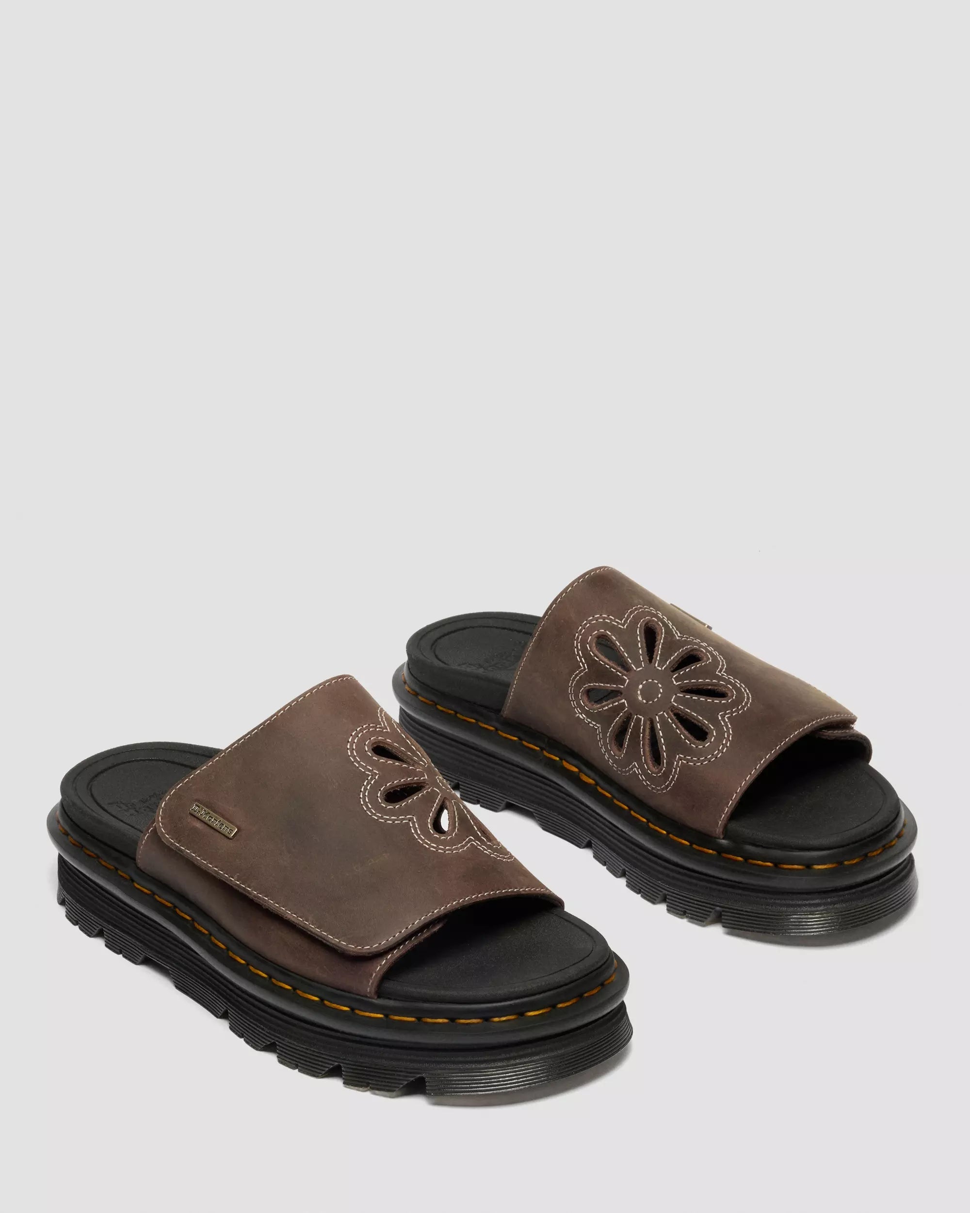 Zebzag Flower Slides Crazy Horse Leather Strap Platform Sandals