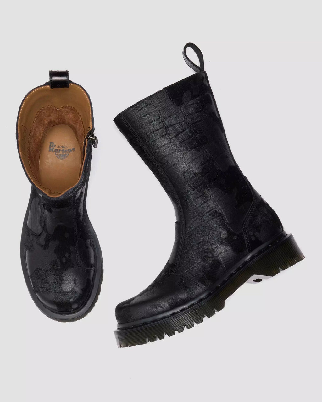 REJENA Hair On Croc Emboss Leather Boots