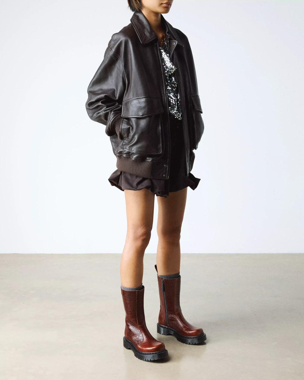REJENA Croc Emboss Leather Boots