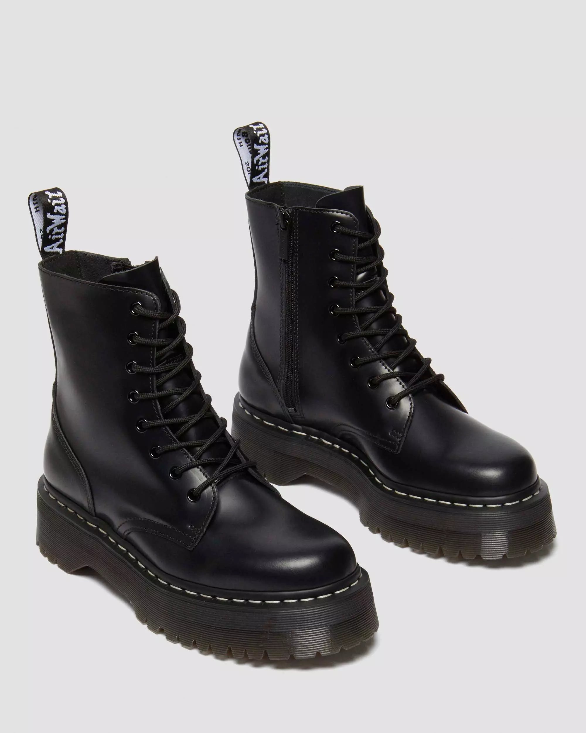 Jadon White Stitch Smooth Leather Platform Boots