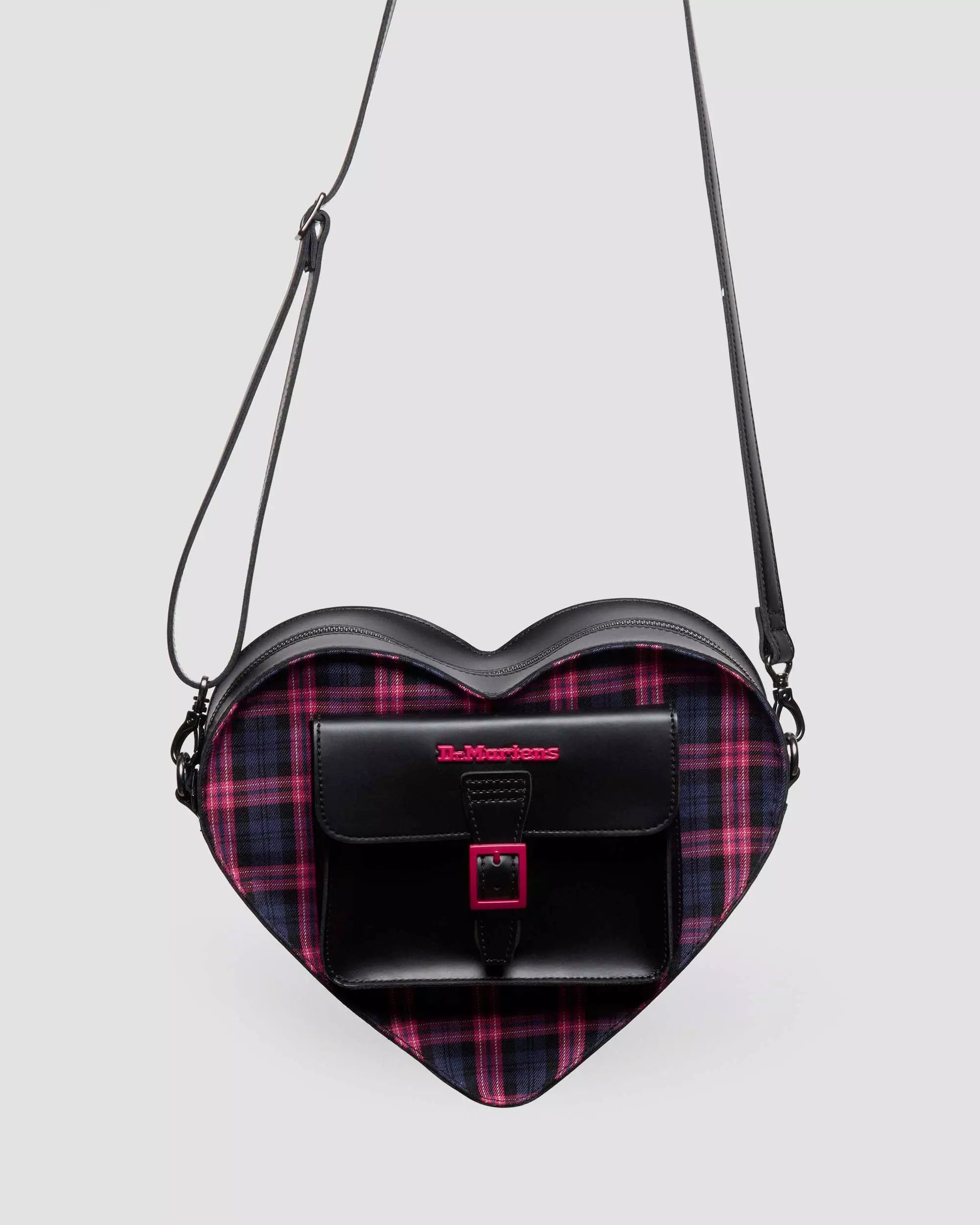 HEART BACKPACK PINK TARTAN LEATHER HEART BAG