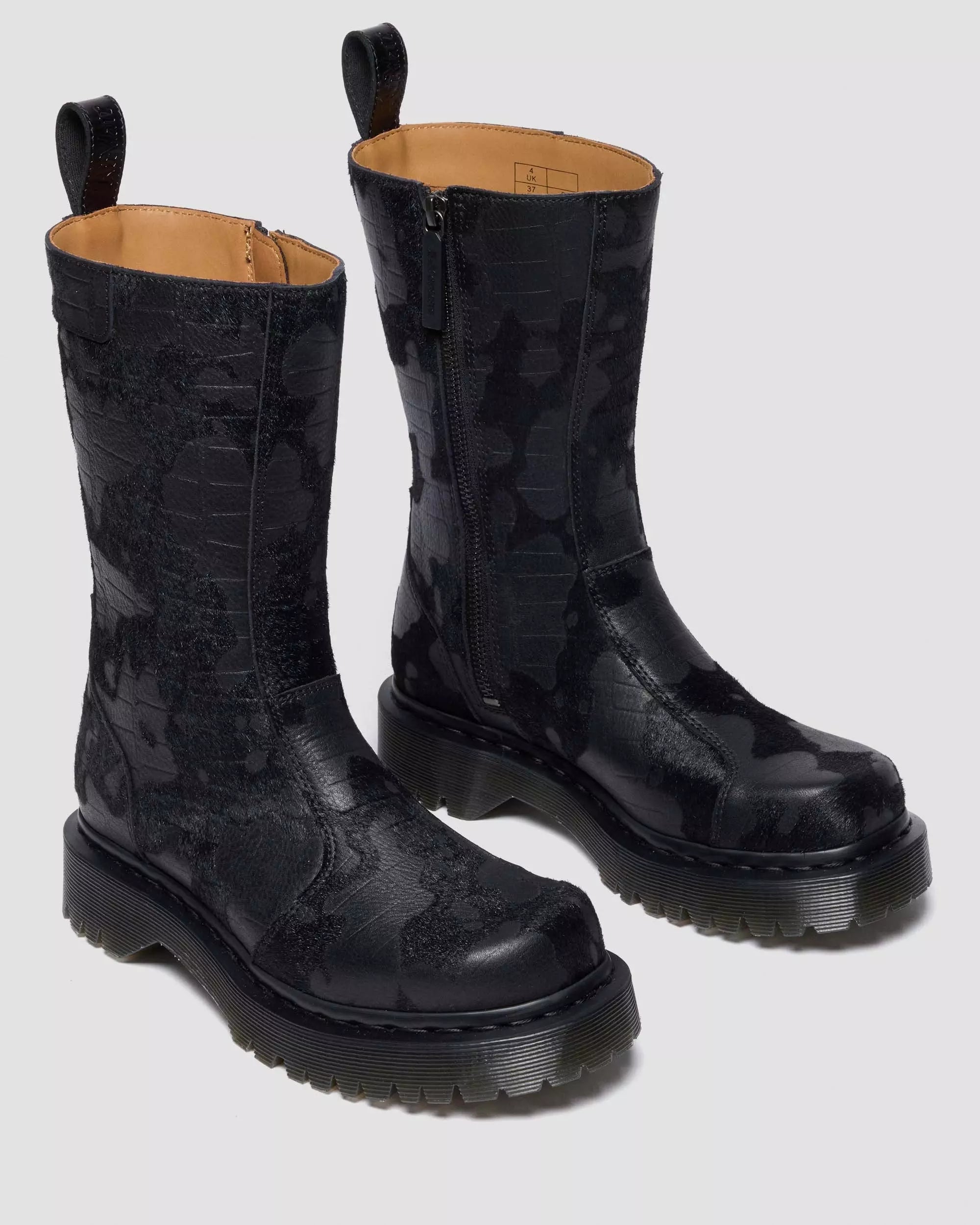 REJENA Hair On Croc Emboss Leather Boots