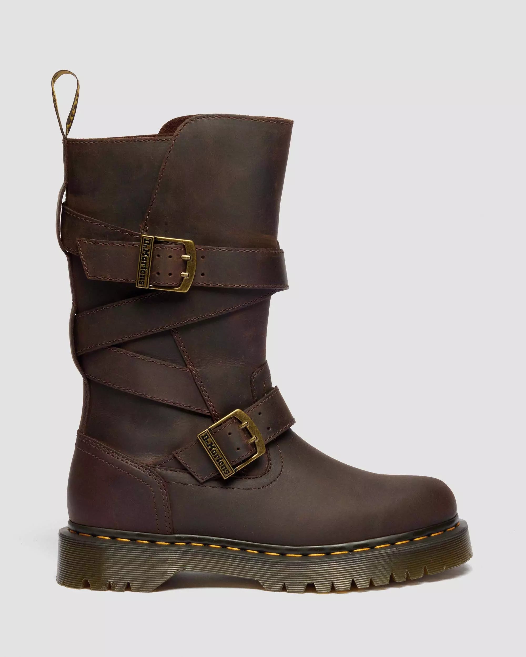 Anistone Two Strap Tall Crazy Horse Leather Biker Boots