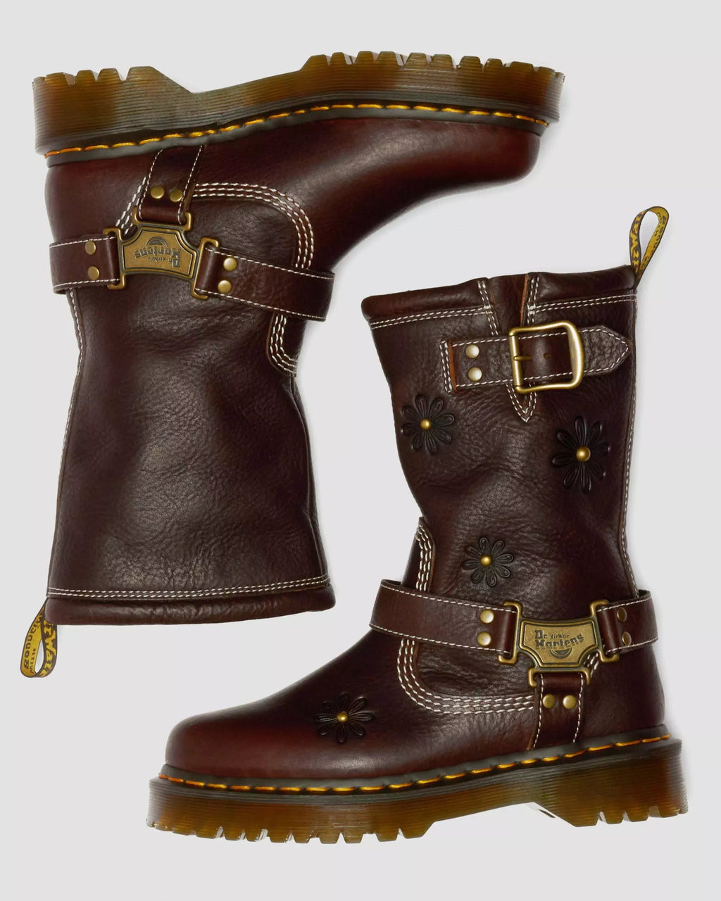Anistone Hi Flower Grizzly Leather Biker Boots