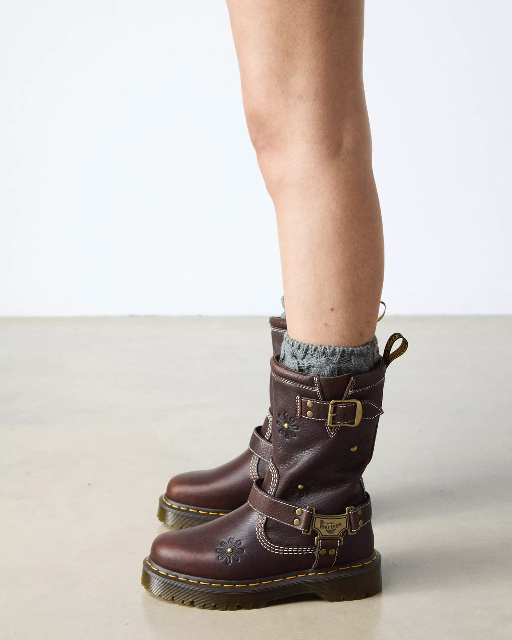 Anistone Hi Flower Grizzly Leather Biker Boots