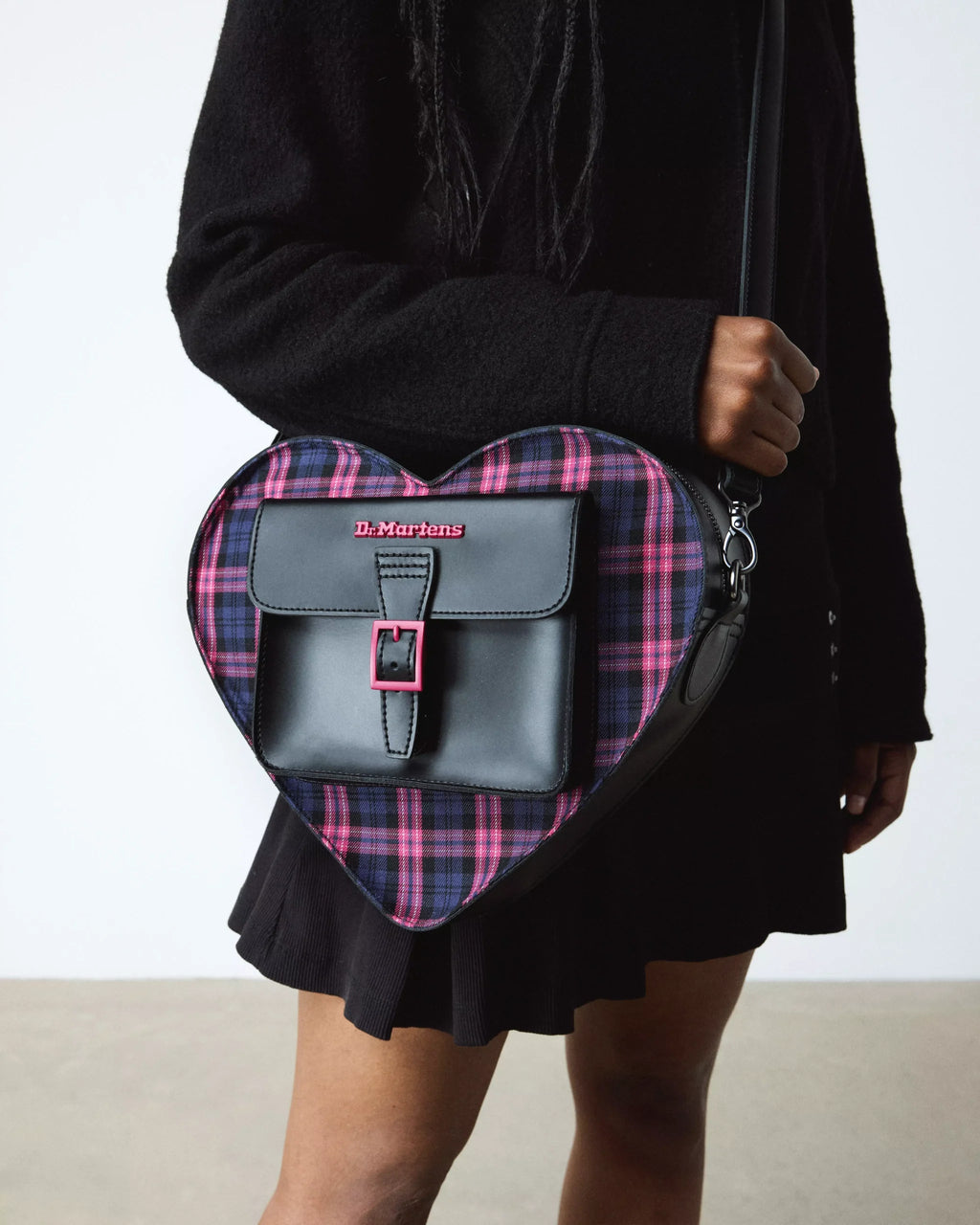 HEART BACKPACK PINK TARTAN LEATHER HEART BAG