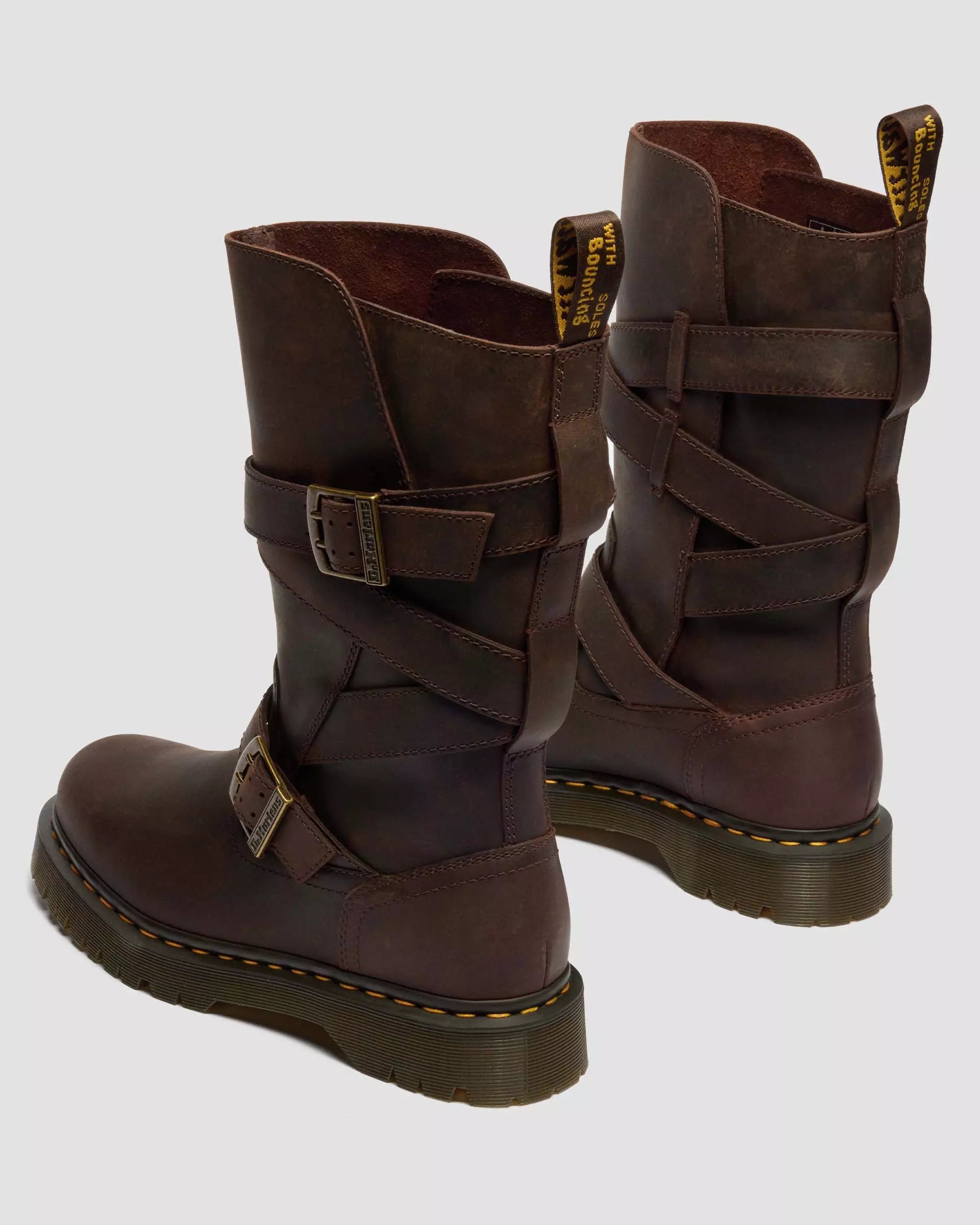 Anistone Two Strap Tall Crazy Horse Leather Biker Boots