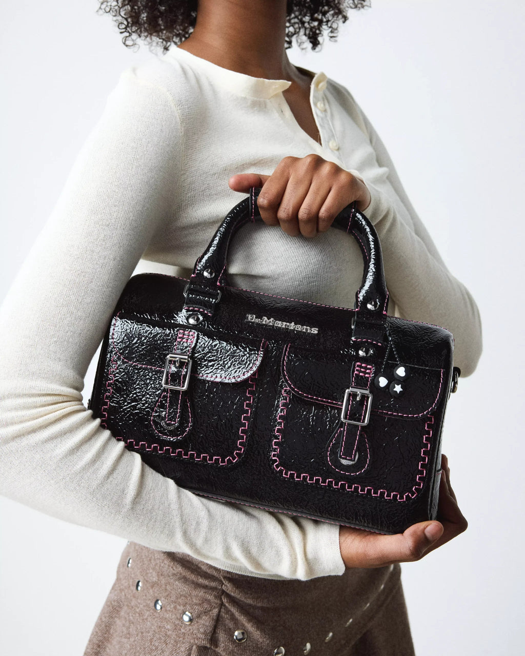 Top Handle Bag Distressed Patent Leather Bag