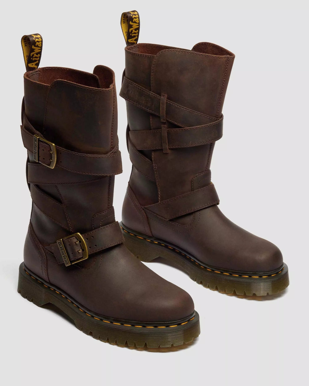 Anistone Two Strap Tall Crazy Horse Leather Biker Boots