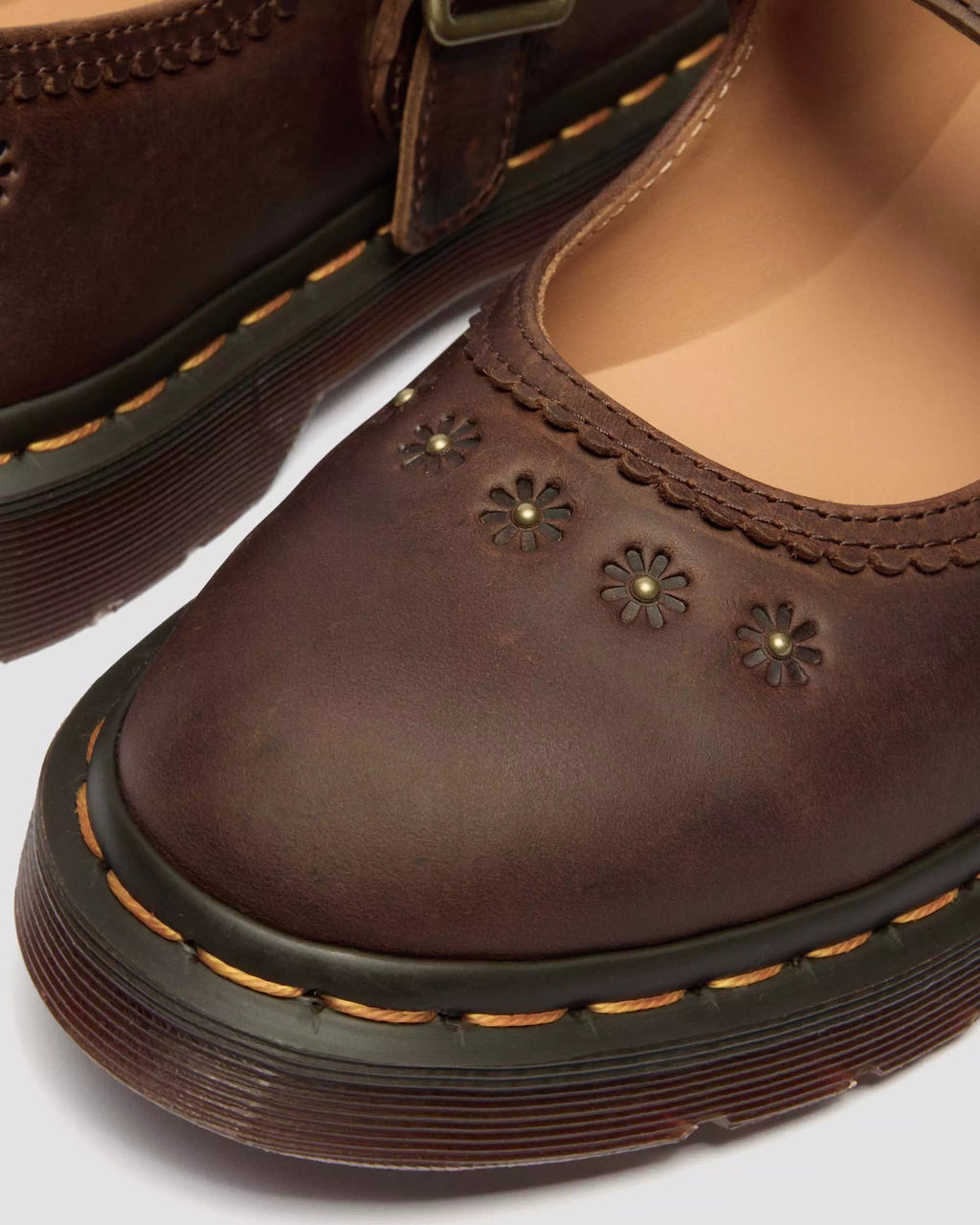 Mary Jane Flower Crazy Horse Leather Shoes