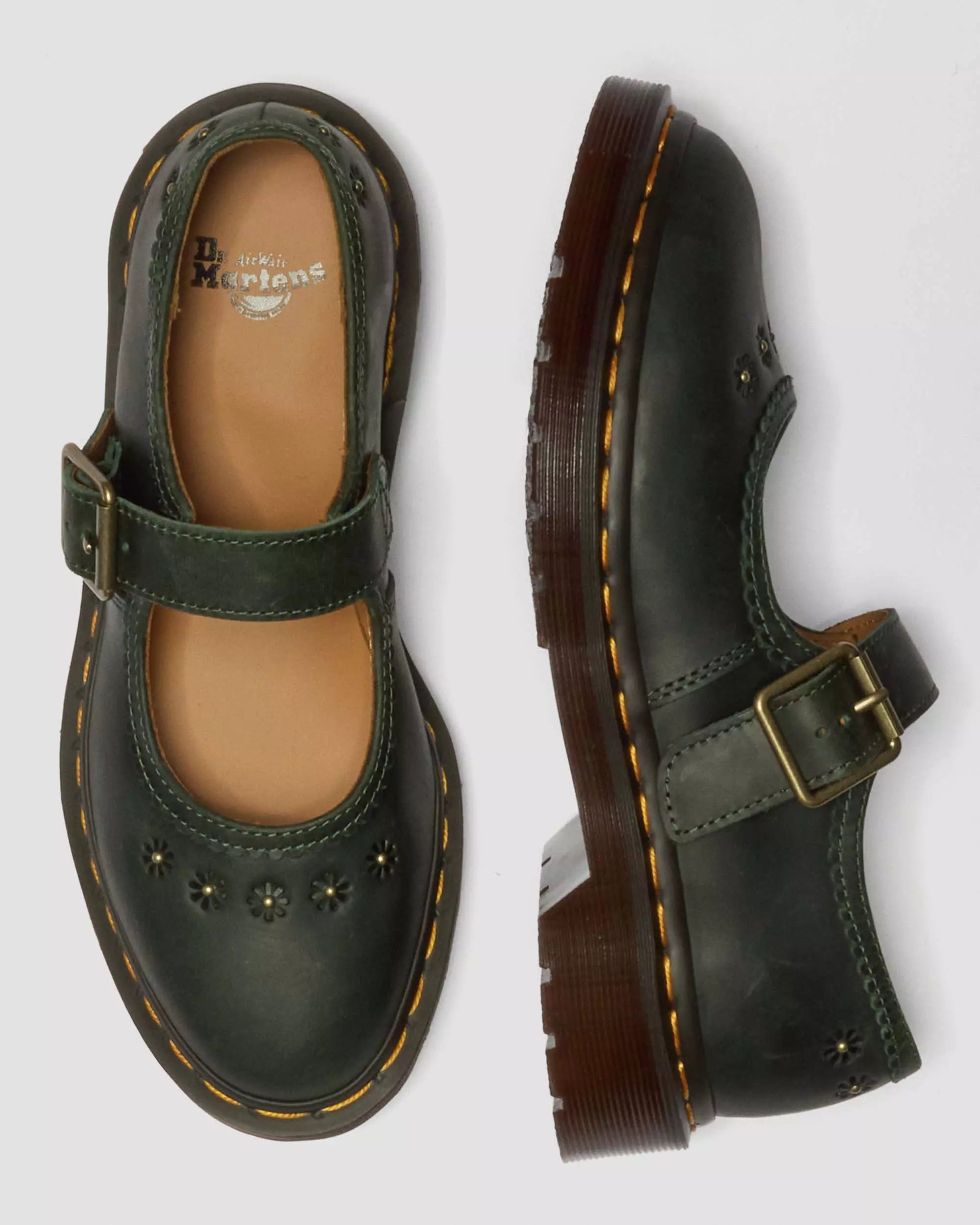 Mary Jane Flower Crazy Horse Leather Shoes