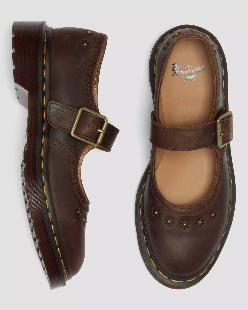 Mary Jane Flower Crazy Horse Leather Shoes