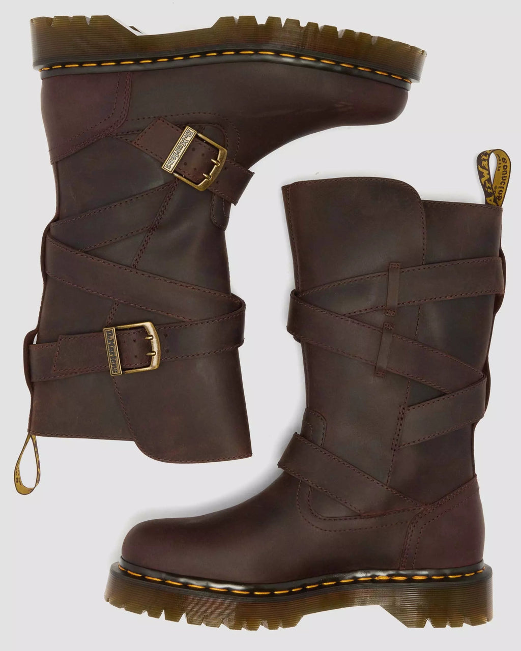 Anistone Two Strap Tall Crazy Horse Leather Biker Boots